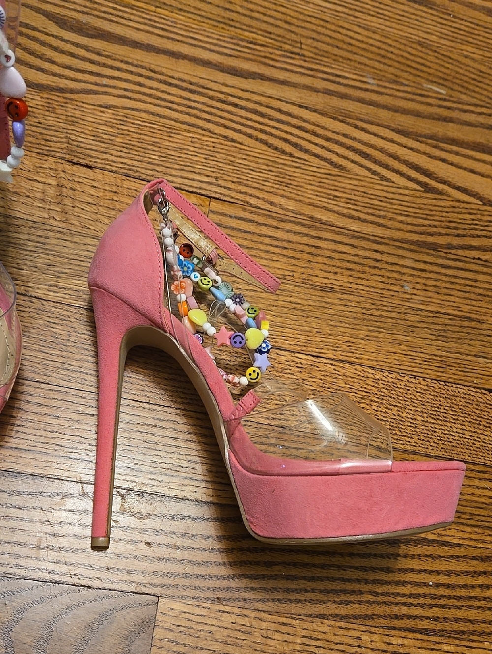 Barbie Bumble Gum Pink Clear Charm Straps Sky High Stilleto Platform Heels 10 - Picture 7 of 9